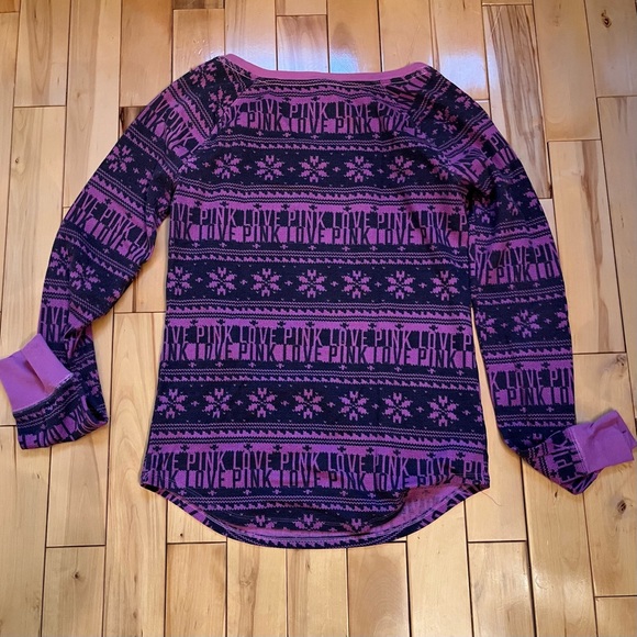 PINK Pyjama/Lounge Top Size Large Purple & Black Graphic Snow Flakes & LOVE PINK - Picture 3 of 4
